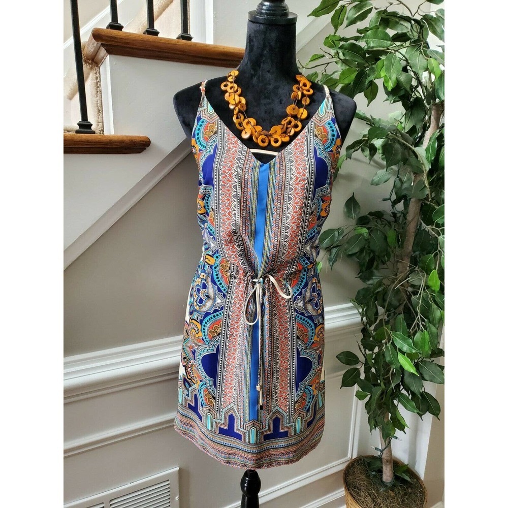 5|48 Saks Fifth Ave Women's Multicolor 100% Polyester V-Neck Knee Length Dress S